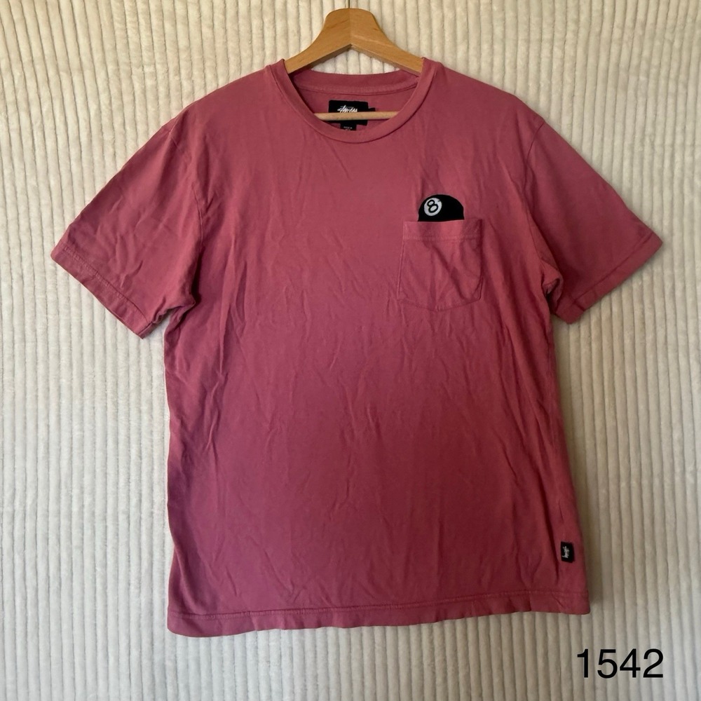 Stussy Shirt Mens Sz Small Mauve 8 Ball Pocket Graphic Classic Streetwear Tee